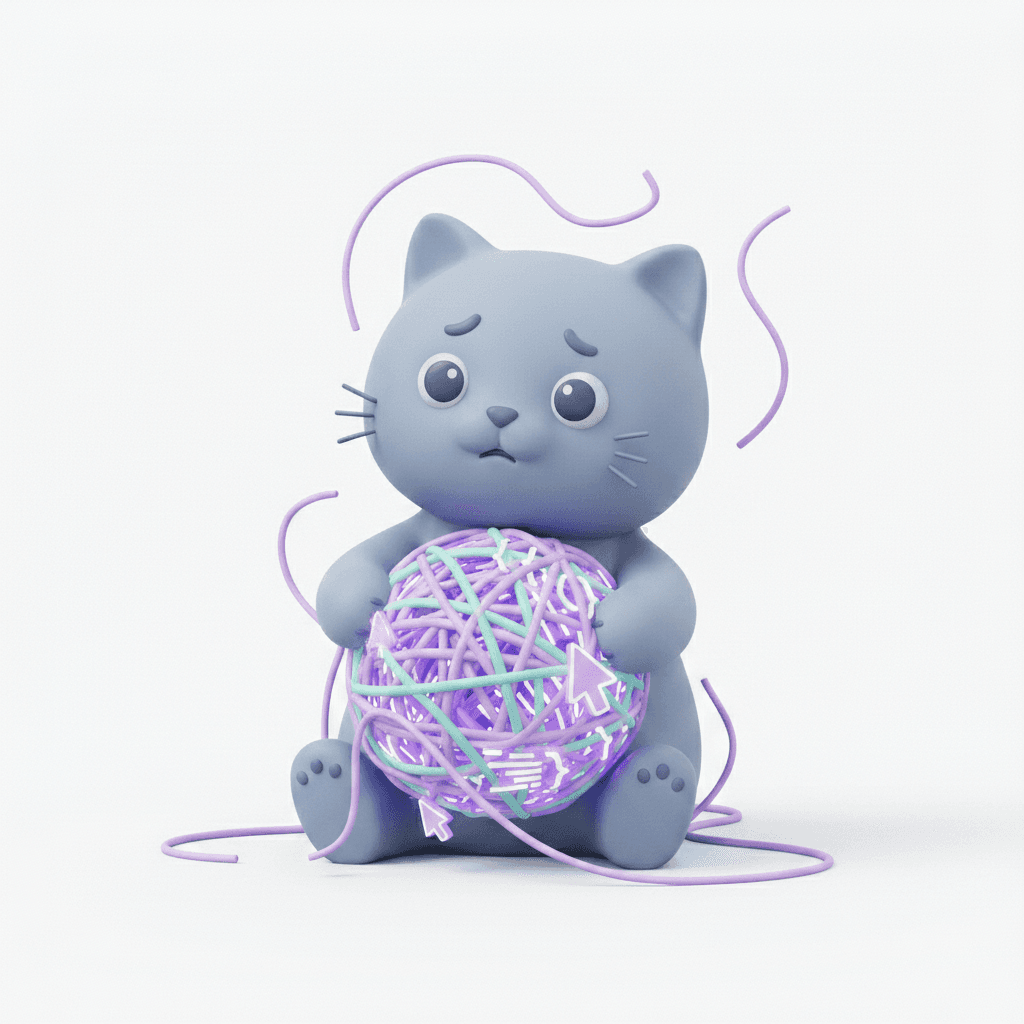 Cartoon cat confused during debugging